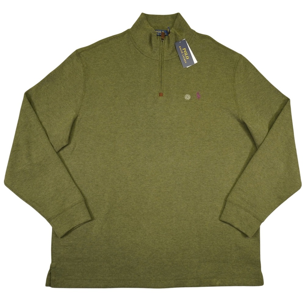 NEW Polo Ralph Lauren Quarter Zip Pullover Mens XXL Green Alpine Heather Cotton